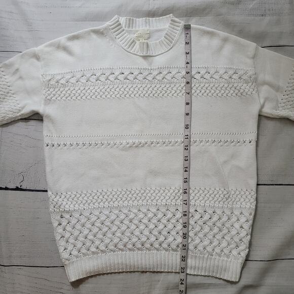 Dee Elly Size M Open Knit Cream Crewneck Sweater Boho Cottagecore Cozy Fall - Picture 4 of 6